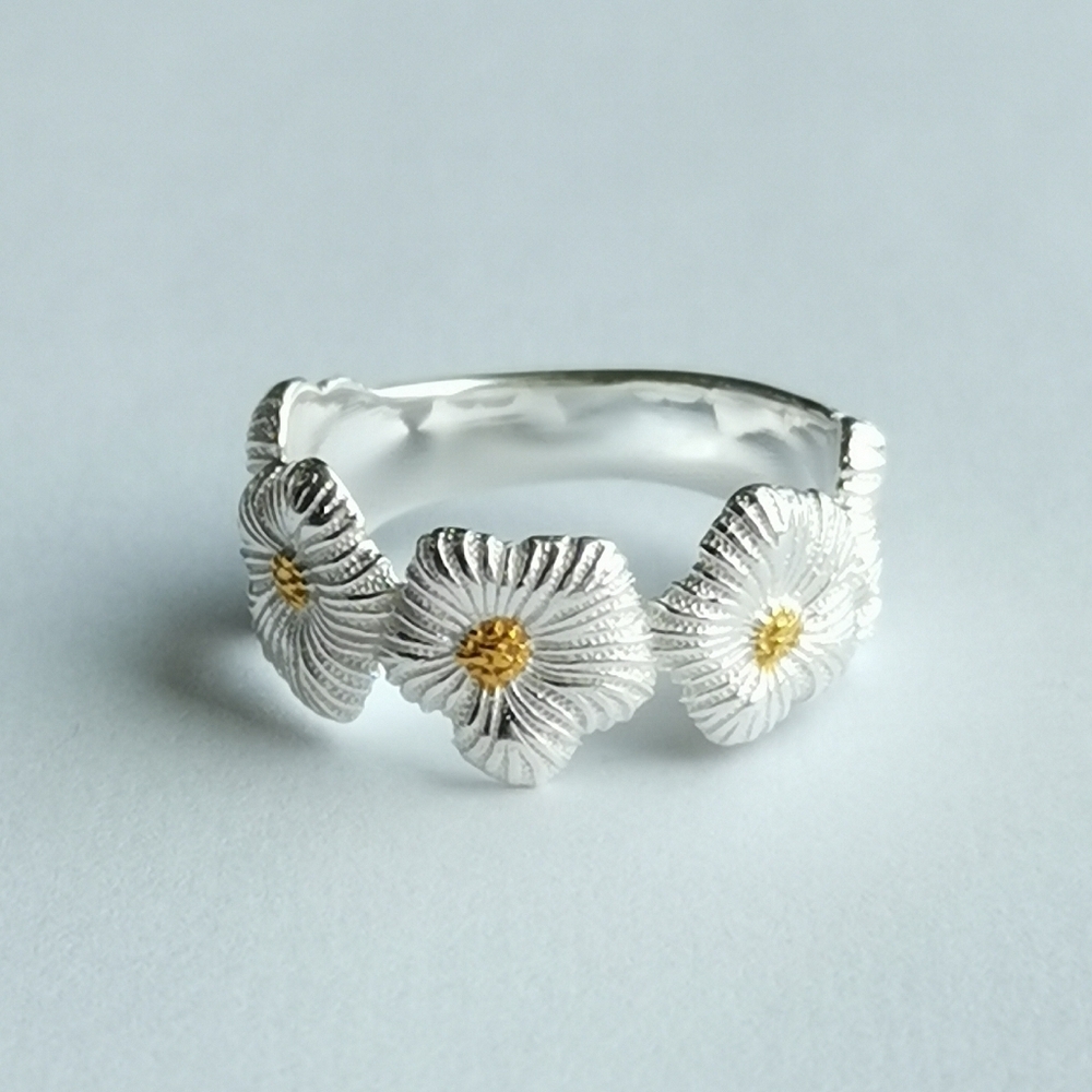 Flower Ring Sterling Silver and 14K Gold Size 7